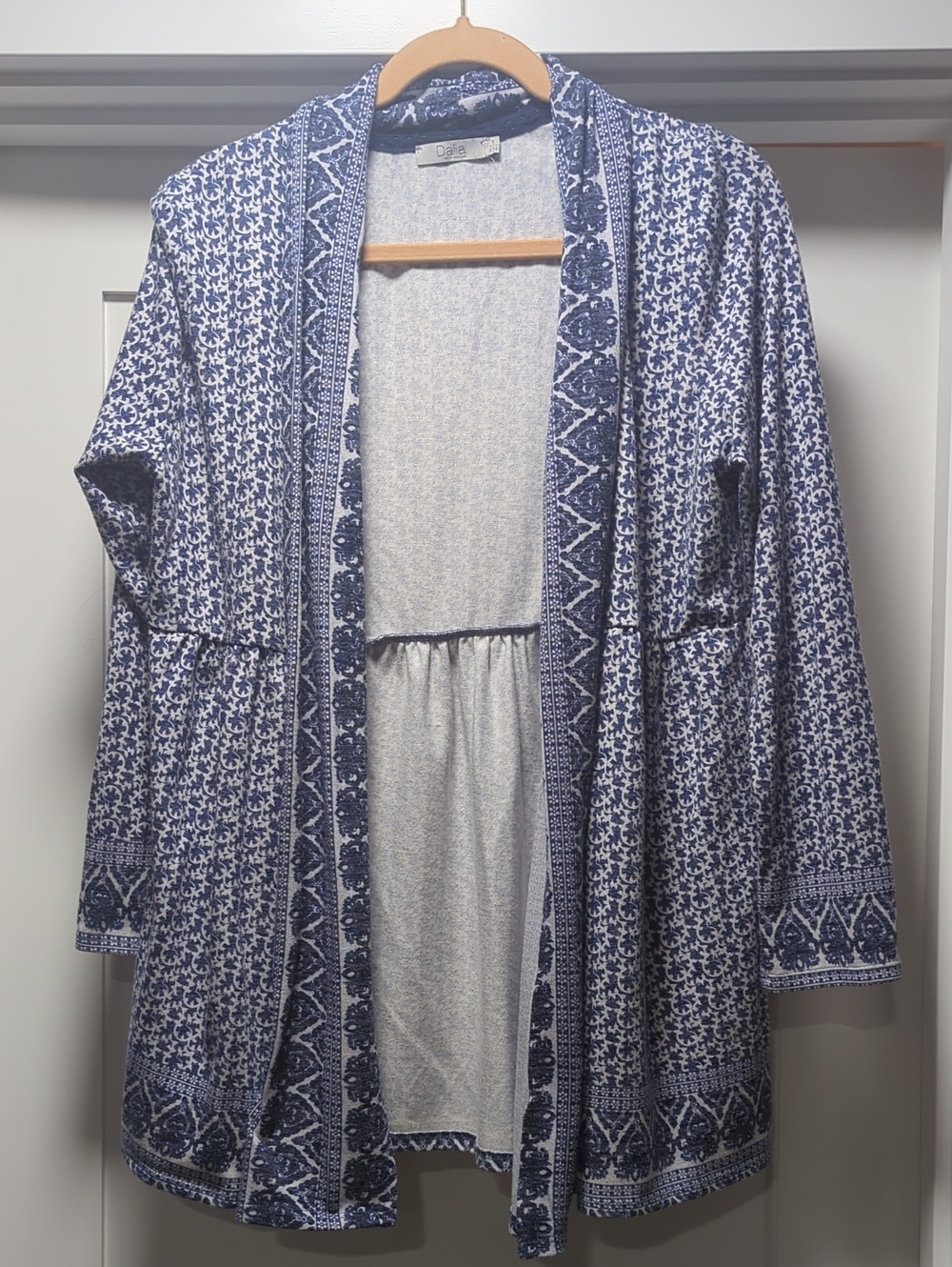 Dalia Navy and White Patterned Open Blazer